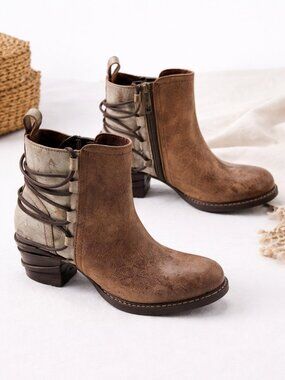 Bed Stu Blaire Boots Women's 6.5 Tan Leather Lace Back Ankle Booties